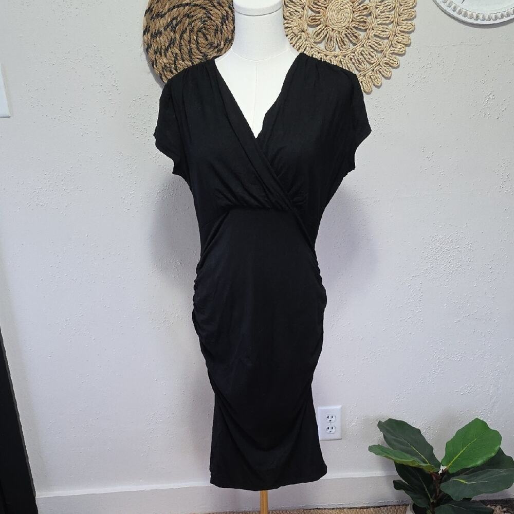 Phistic Little Black Wrap Bodycon Dress Womens L NWT Capsule Neutral Layering